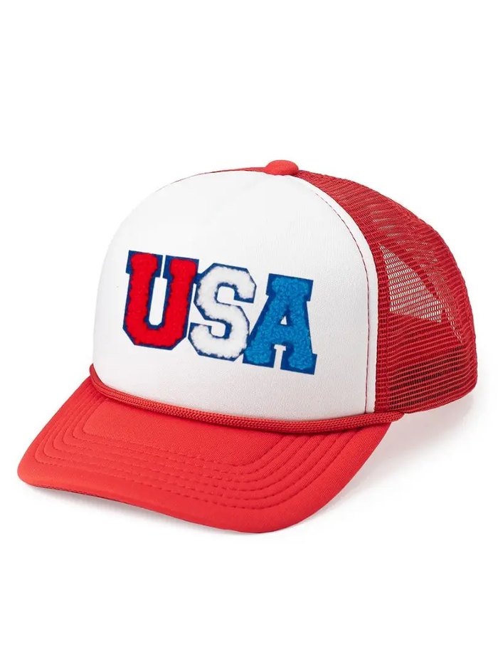 SWEET WINK: USA PATCH TRUCKER HAT - RED/WHITE