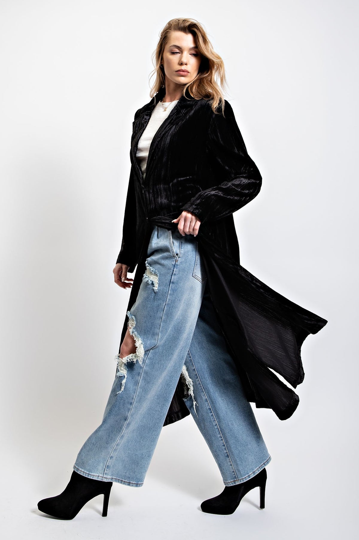 ICE VELVET MAXI COAT - BLACK