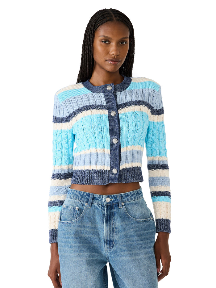 STEVE MADDEN: EVIEE SWEATER CARDIGAN- BLUE MULTI