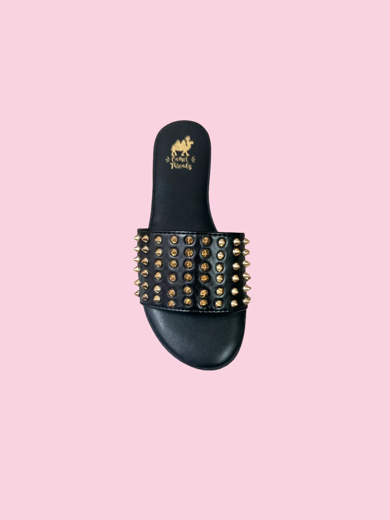 FLIRTINI STUDDED SLIDES - BLACK