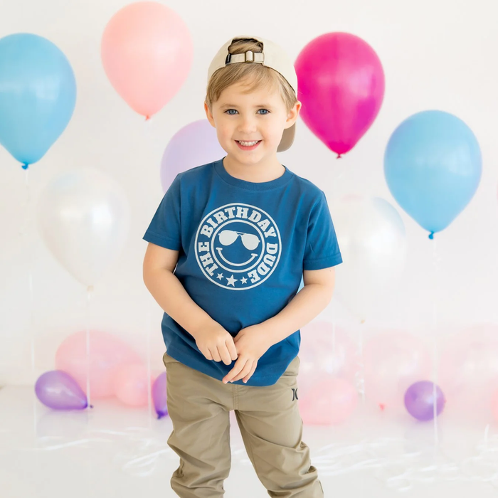 SWEET WINK: THE BIRTHDAY DUDE SHORT SLEEVE T-SHIRT - INDIGO