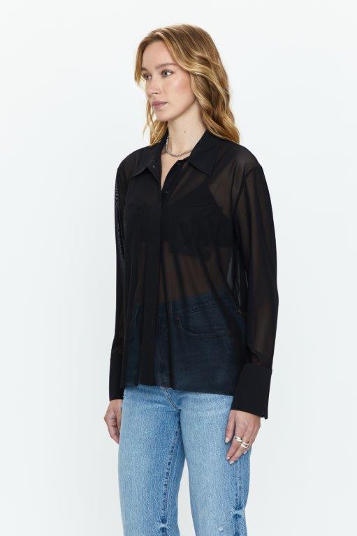 PISTOLA: CELINE MESH LONG SLEEVE BUTTON DOWN - BLACK NOIR