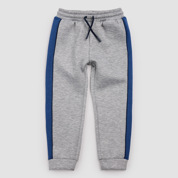 MILES THE LABEL: GREY MIX AND BLUE STRIPE SCUBA KNIT JOGGERS