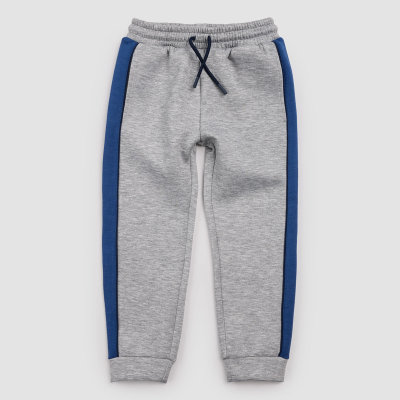 MILES THE LABEL: GREY MIX AND BLUE STRIPE SCUBA KNIT JOGGERS