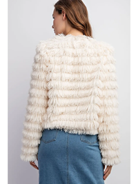 FAUX FUR FRONT OPEN JACKET - IVORY