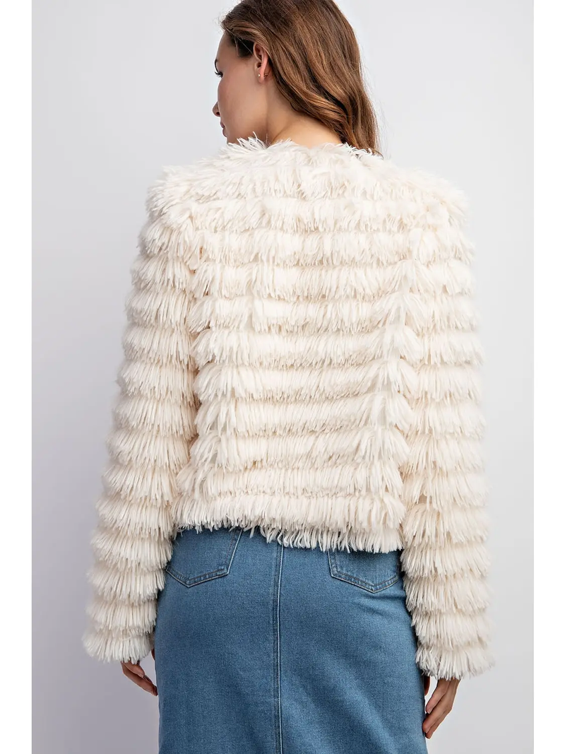 FAUX FUR FRONT OPEN JACKET - IVORY