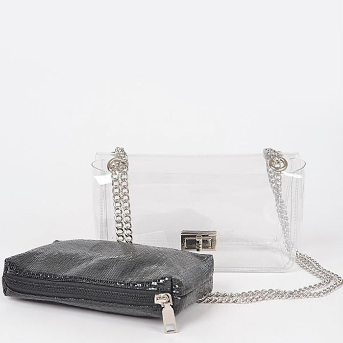 CLEAR PVC CLUTCH WITH SHINY POUCH
