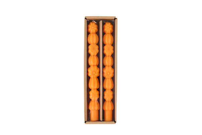 ORANGE STACKED PUMPKIN TAPER CANDLE SET