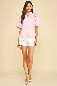 PINCH: BUBBLE SLEEVE BLOUSE TOP - BABY PINK