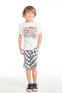 CHASER: WAVY CHECK BOYS SHORTS - VINTAGE BLACK/WHITE