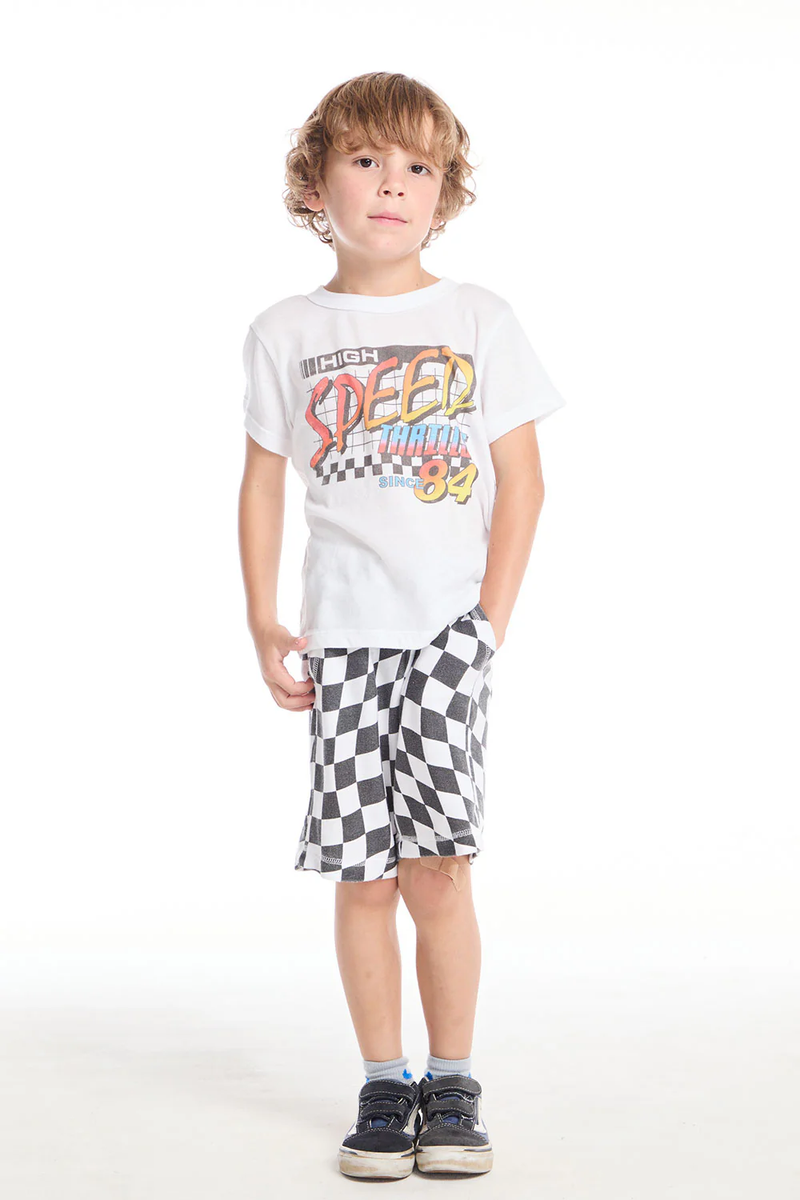 CHASER: WAVY CHECK BOYS SHORTS - VINTAGE BLACK/WHITE
