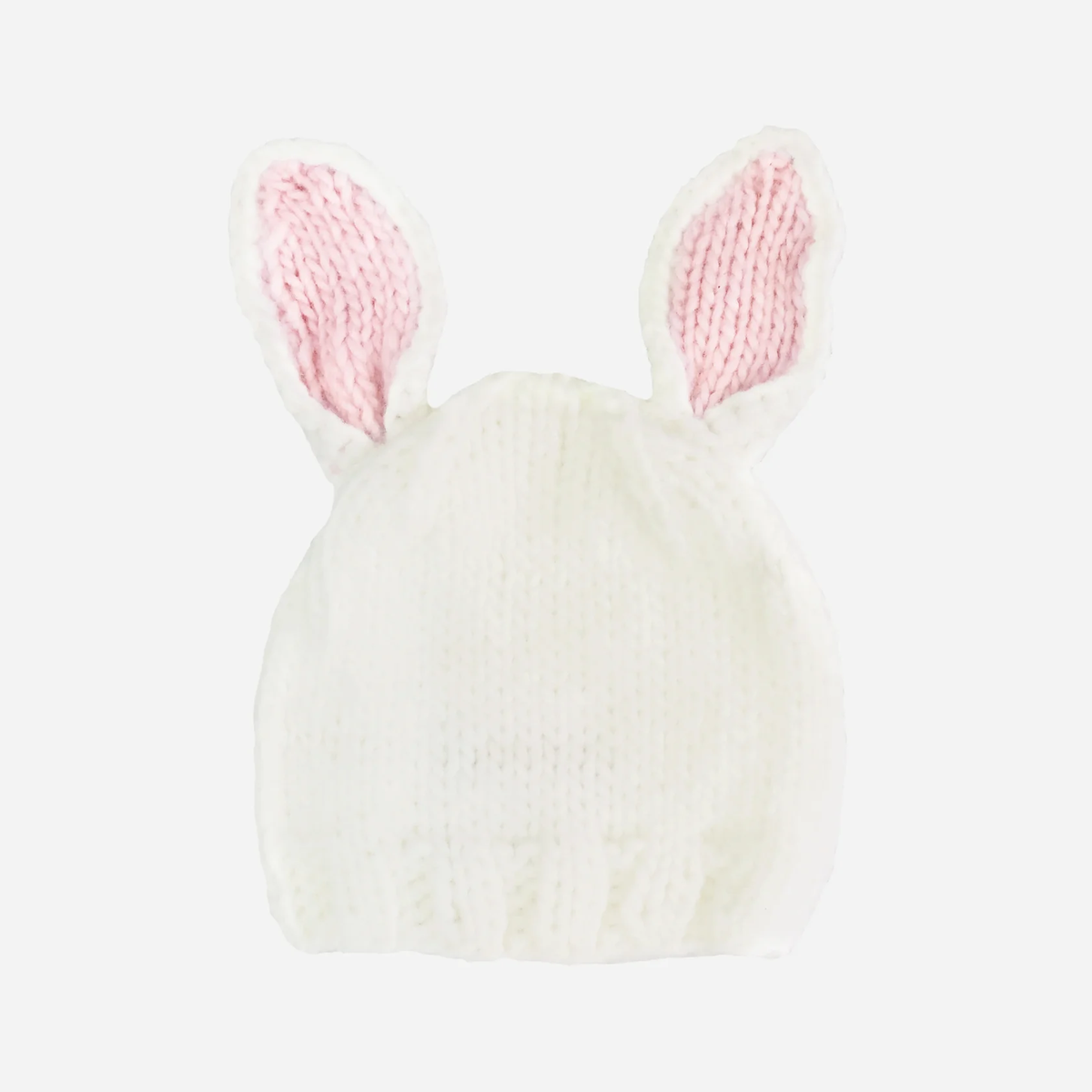 THE BLUEBERRY HILL: BAILEY BUNNY HAND-KNIT HAT - WHITE WITH PINK EARS