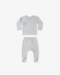 QUINCY MAE: WRAP TOP + FOOTED PANT SET || SKY
