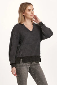 DEAR JOHN: ZYRA V NECK LONG SLEEVE OVERSIZED - VINTAGE BLACK