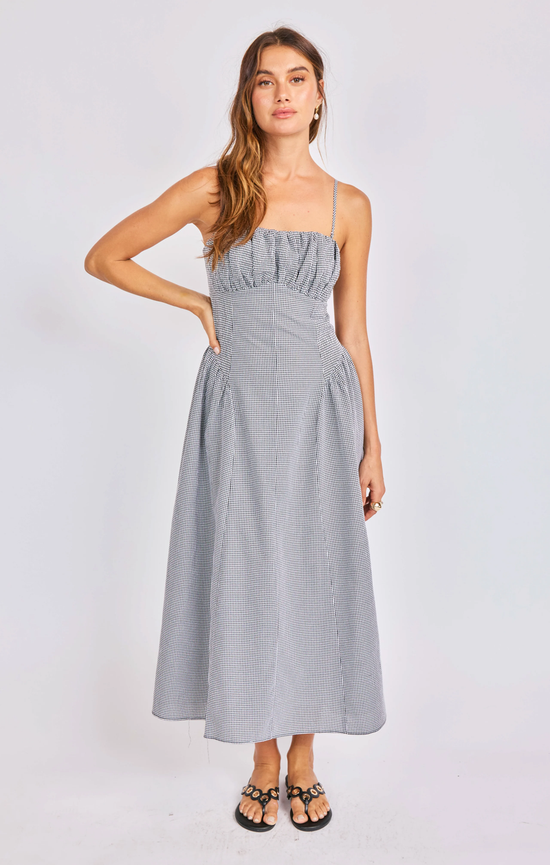 SAGE THE LABEL: BOARDWALK MIDI DRESS - BLACK/WHITE GINGHAM