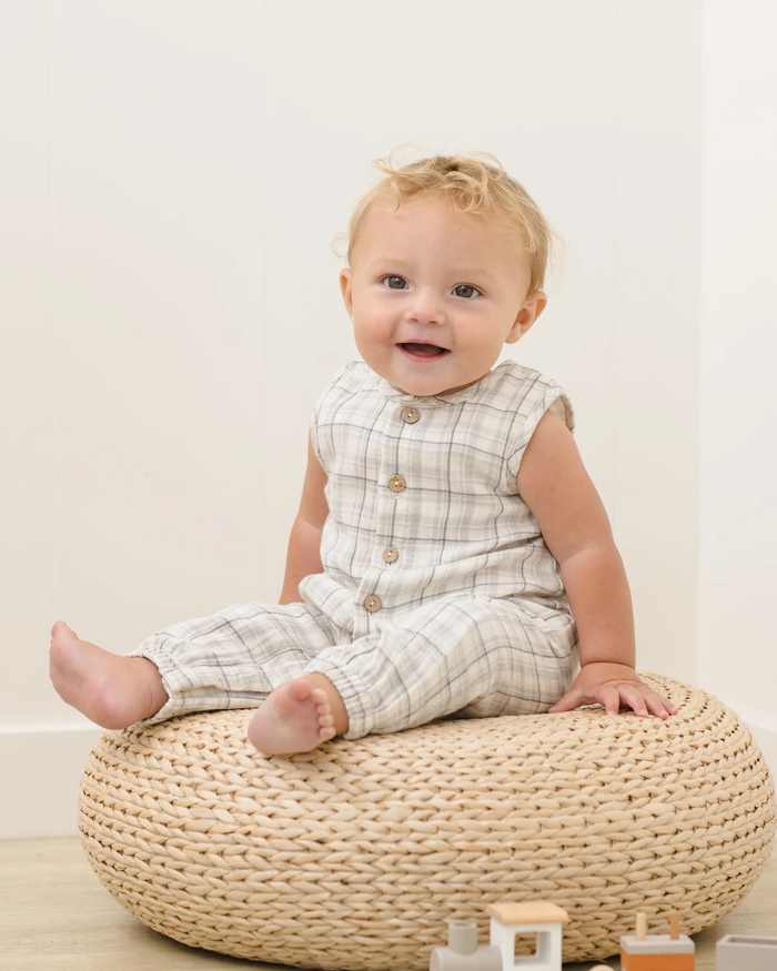 QUINCY MAE: WOVEN JUMPSUIT || BLUE PLAID