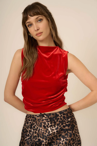 PROJECT SOCIAL T: ON REPEAT RUCHED SIDE VELVET TOP - CANDY RED