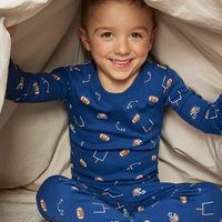 PETIT LEM: FOOTBALL PLAY PRINT ON BLUE PJ SET - NAVY