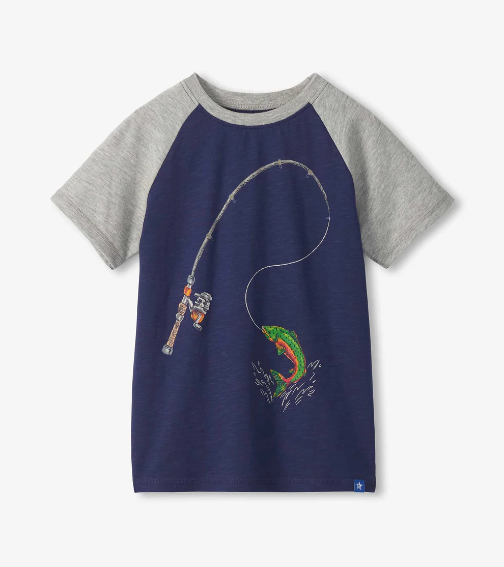 HATLEY: BIG CATCH RAGLAN T-SHIRT - GREY/NAVY