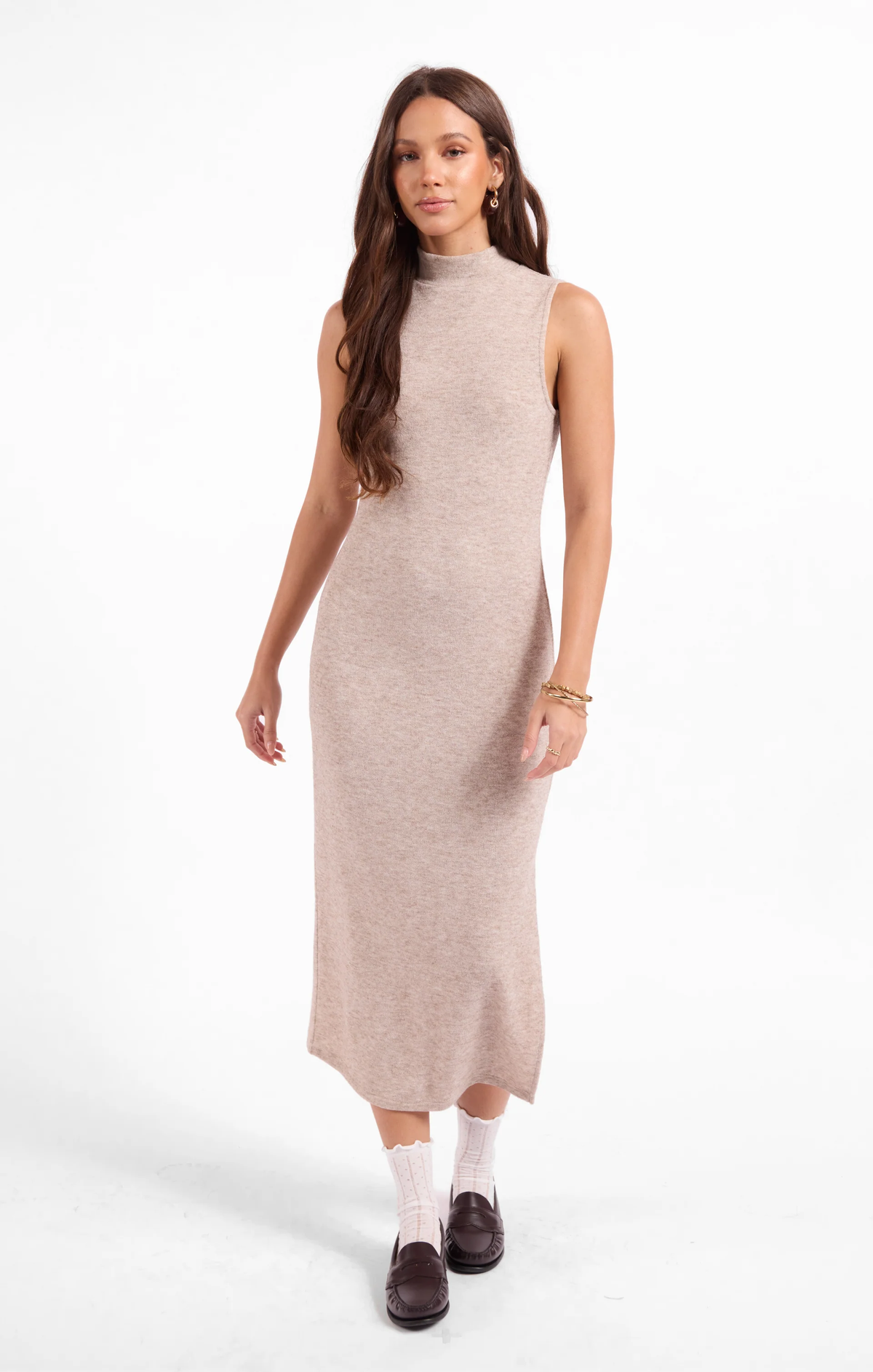 SAGE THE LABEL: TEACAKE MIDI DRESS - HEATHER TAUPE