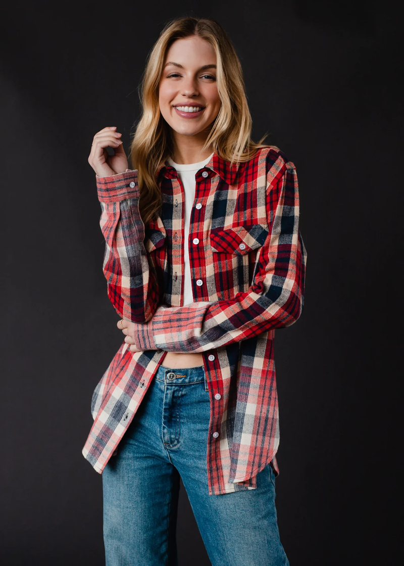 PANACHE APPAREL: NAVY, RED, & CREAM PLAID FLANNEL