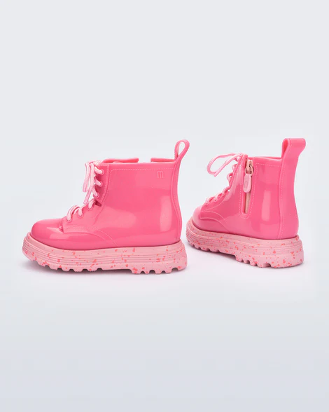 MINI MELISSA: COTURNO COMBAT BOOTS - PINK/GLITTER PINK