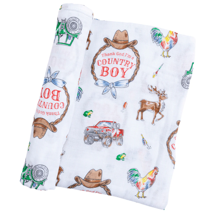 LITTLE HOMETOWN: COUNTRY BOY MUSLIN SWADDLE RECEIVING BLANKET