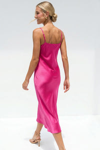 SATIN MAXI SLIP DRESS - HOT PINK