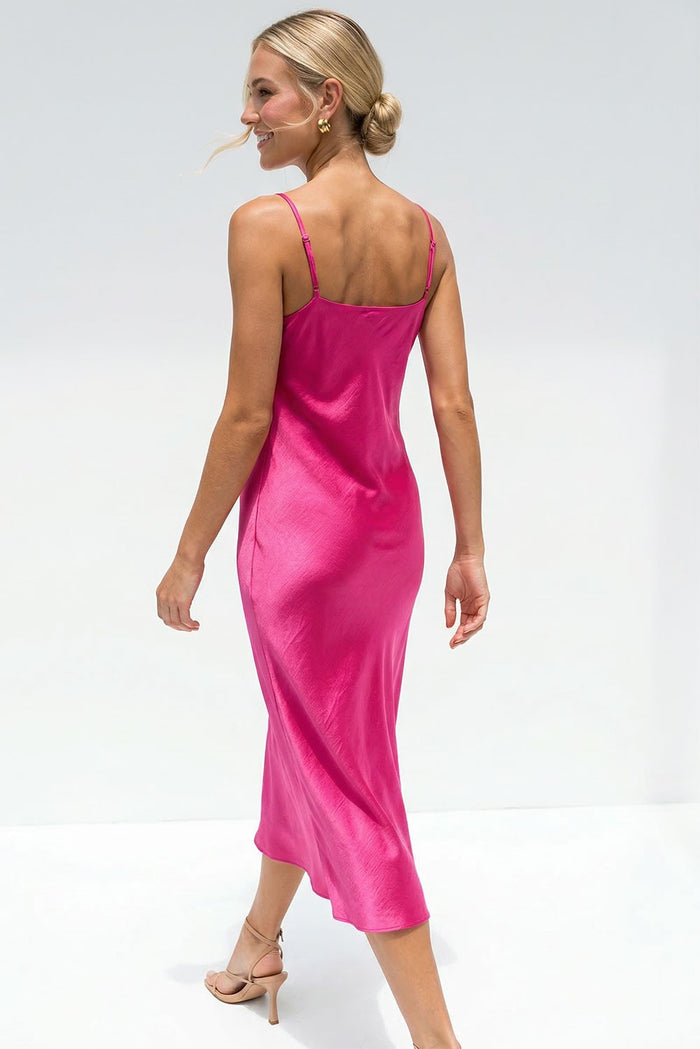 SATIN MAXI SLIP DRESS - HOT PINK