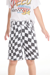 CHASER: WAVY CHECK BOYS SHORTS - VINTAGE BLACK/WHITE
