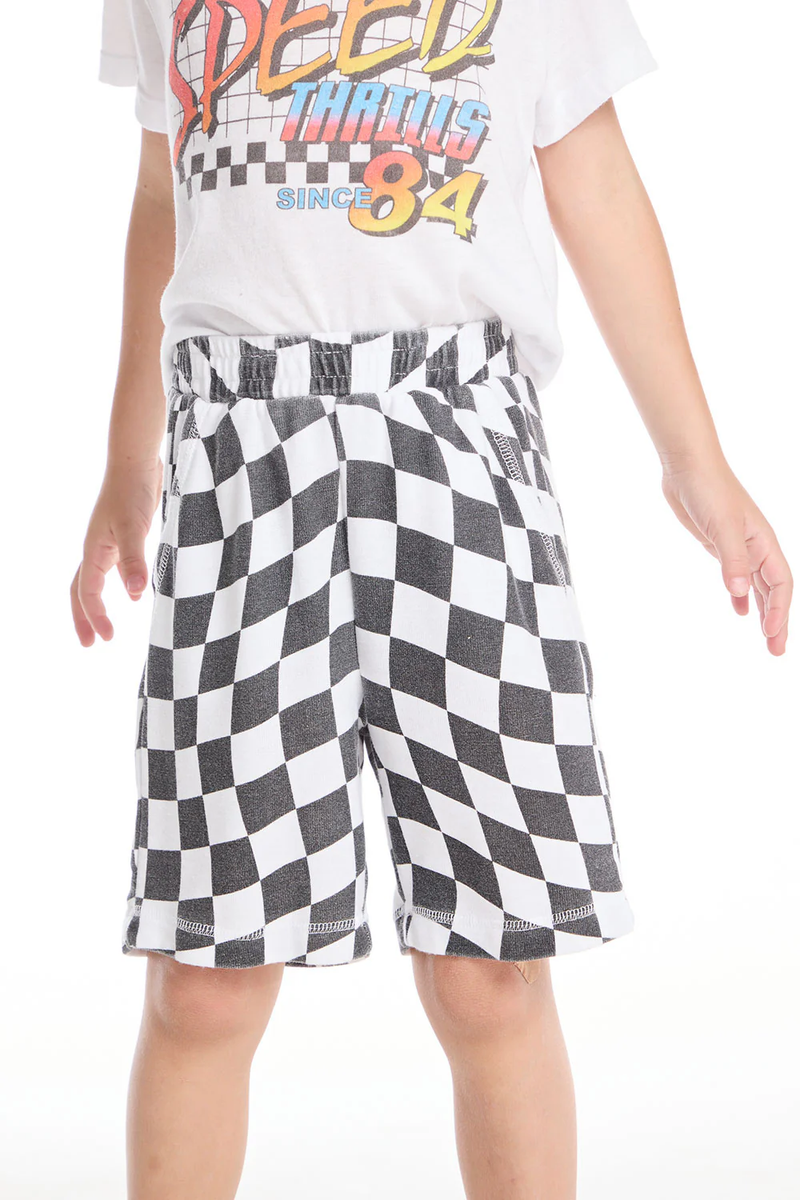 CHASER: WAVY CHECK BOYS SHORTS - VINTAGE BLACK/WHITE