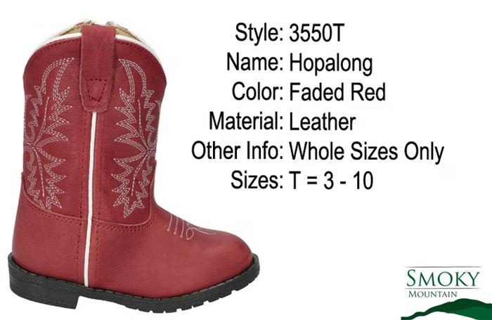 SMOKY MOUNTAIN BOOTS: TODDLER GIRLS' HOPALONG WESTERN BOOTS - FADED RED