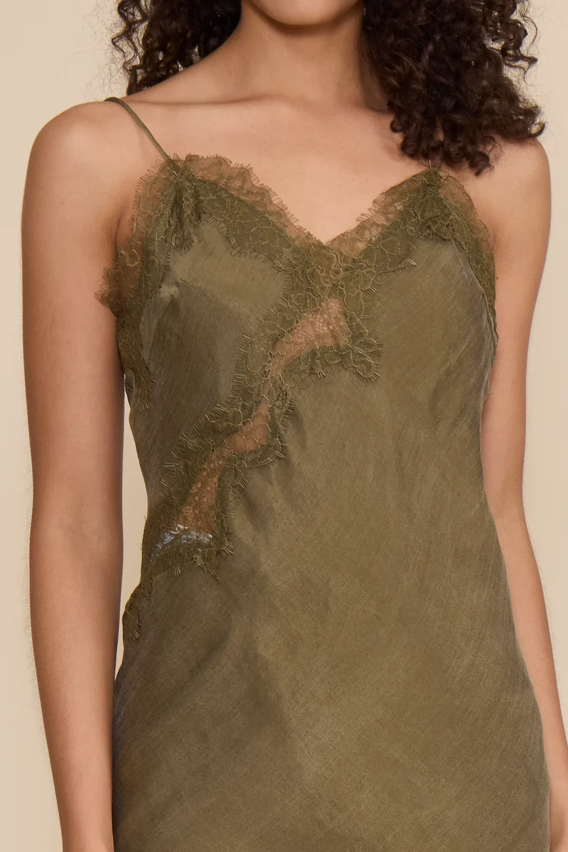 LUCY PARIS: MAUDE LACE INSERT DRESS - OLIVE