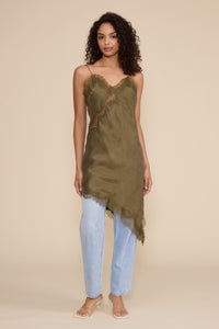 LUCY PARIS: MAUDE LACE INSERT DRESS - OLIVE