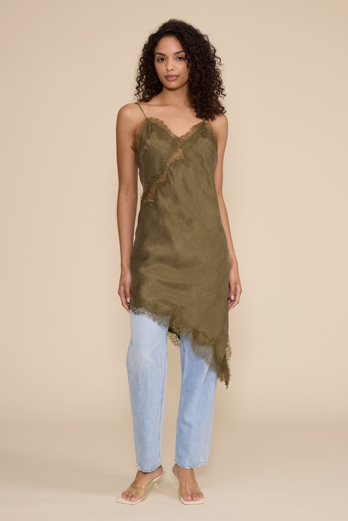 LUCY PARIS: MAUDE LACE INSERT DRESS - OLIVE