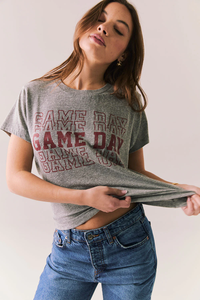 CHASER: GAME DAY TEE – GRAY VINTAGE-STYLE TEE WITH MAROON GRAPHIC