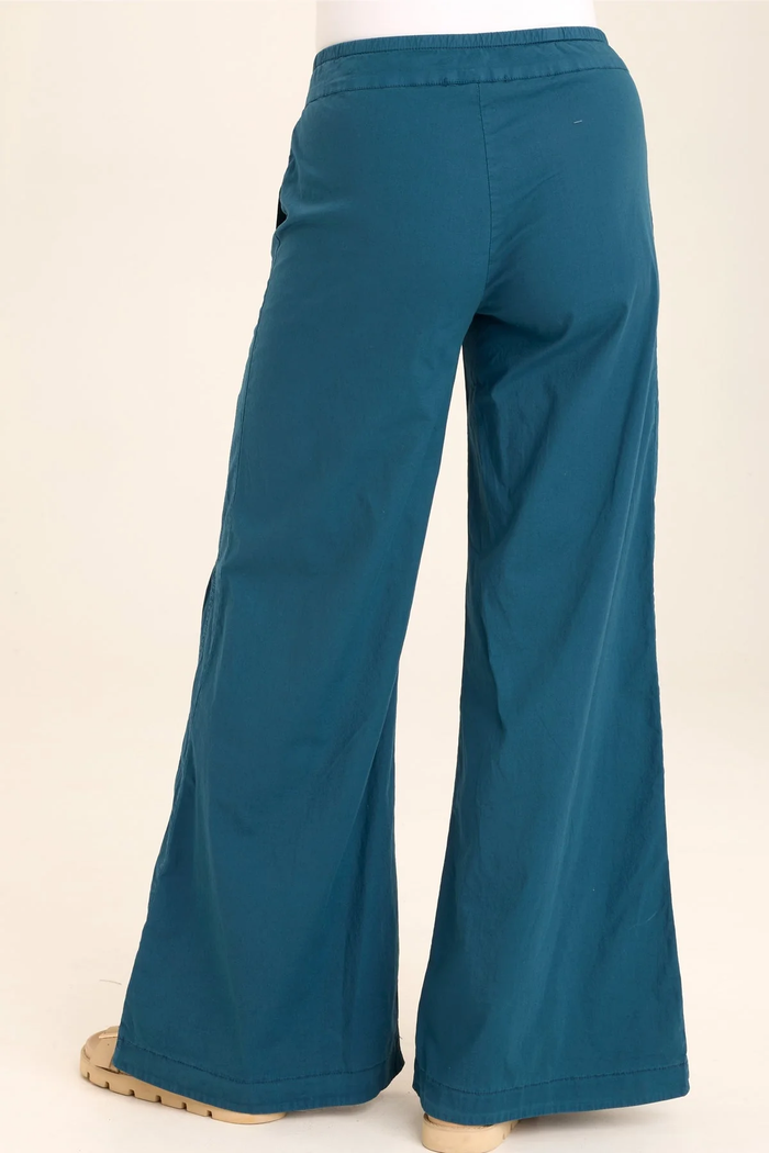 XCVI: TIERED WIDE LEG DRAWSTRING FLARE RUCHED PANT - ABYSS PIGMENT