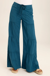 XCVI: TIERED WIDE LEG DRAWSTRING FLARE RUCHED PANT - ABYSS PIGMENT