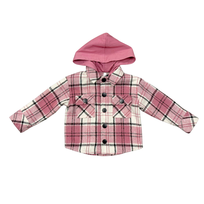 BABYSPROUTS: KID'S HOODED SHACKET - MAGENTA PLAID