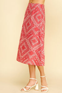 PINCH: BANDANA PRINT A-LINE MIDI SKIRT - RED