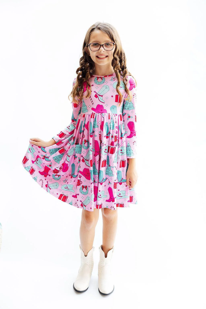 MILA & ROSE: CHRISTMAS COWGIRL LONG SLEEVE POCKET TWIRL DRESS