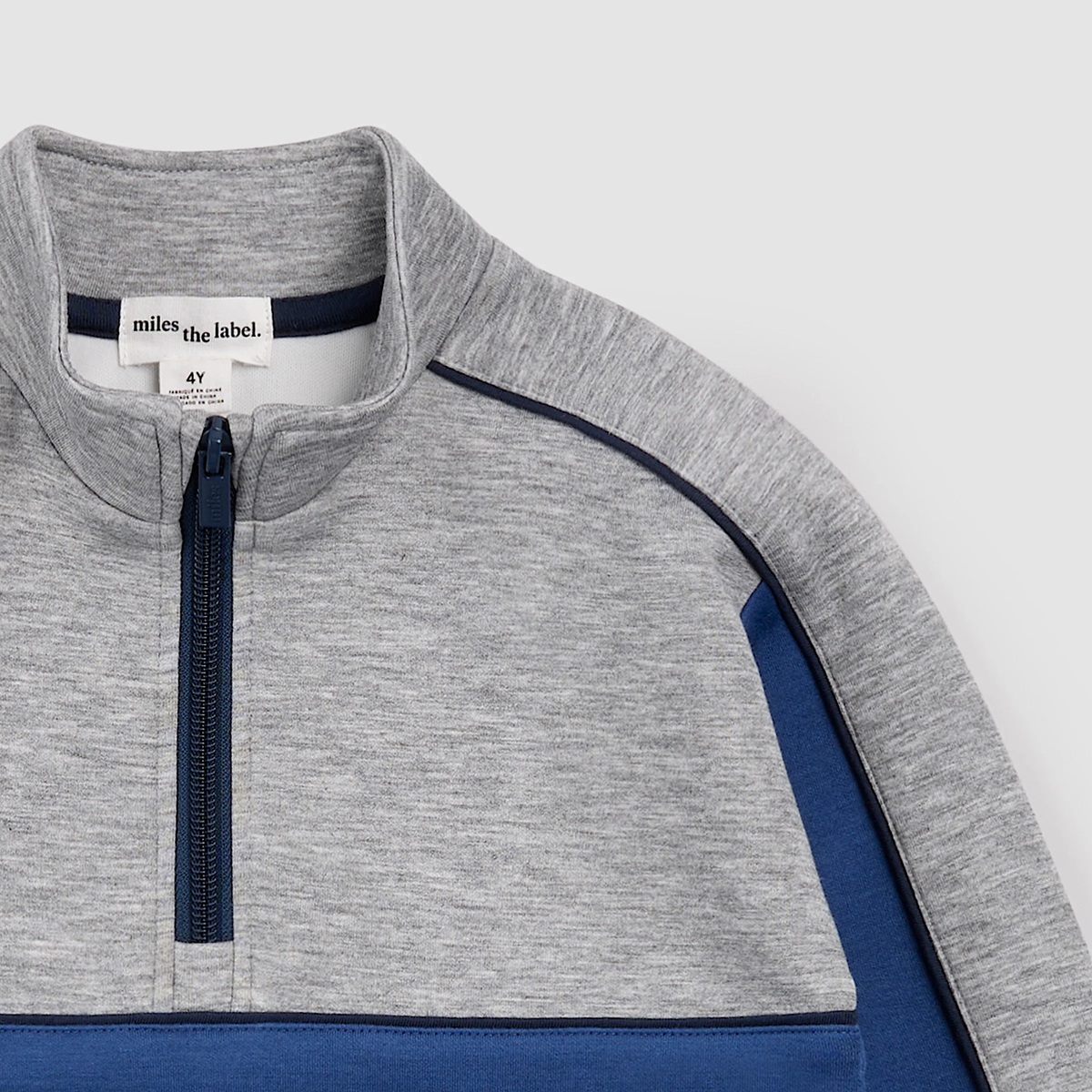 MILES THE LABEL: GREY MIX AND BLUE SCUBA KNIT HALF-ZIP PULLOVER