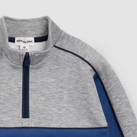 MILES THE LABEL: GREY MIX AND BLUE SCUBA KNIT HALF-ZIP PULLOVER
