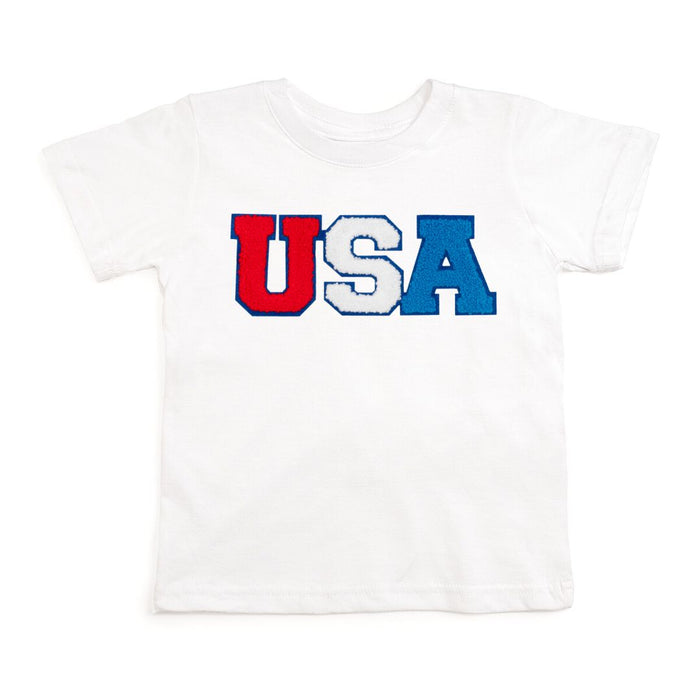 SWEET WINK: USA CHENILLE PATCH SHORT SLEEVE TEE - WHITE