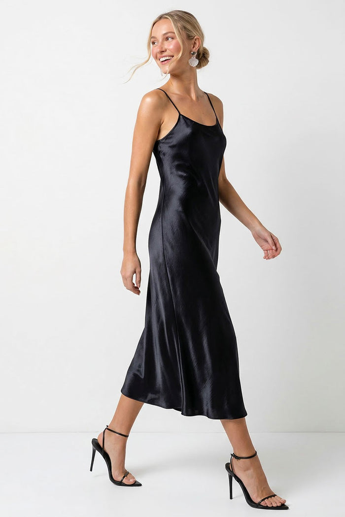SATIN MAXI SLIP DRESS - BLACK