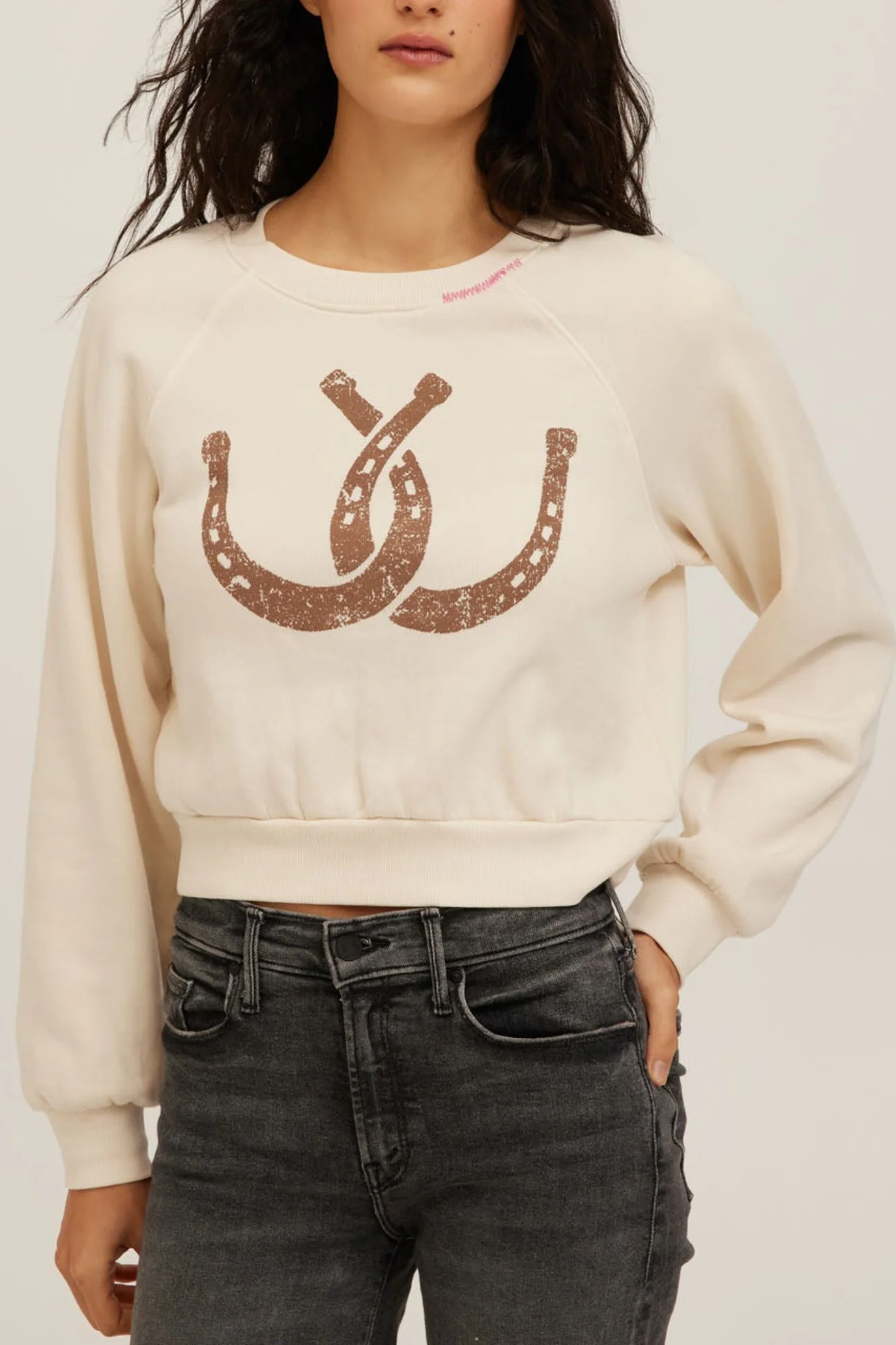 PROJECT SOCIAL T: DOUBLE HORSESHOES SHRUNKEN SWEATSHIRT - IVORY