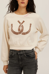 PROJECT SOCIAL T: DOUBLE HORSESHOES SHRUNKEN SWEATSHIRT - IVORY