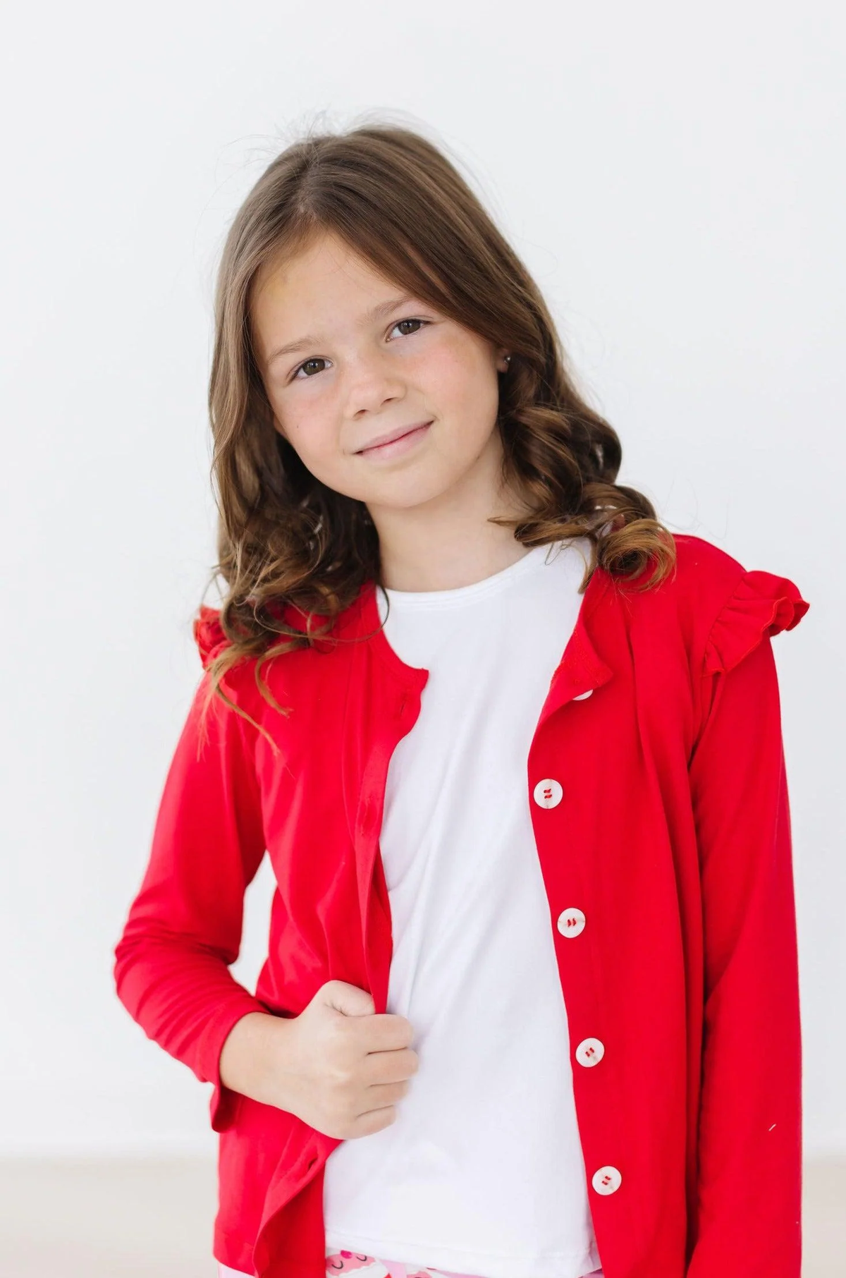 MILA & ROSE: RED RUFFLE CARDIGAN