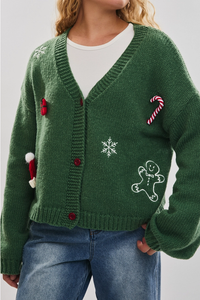 LE LIS: CHRISTMAS KNIT CARDIGAN SWEATER - GREEN