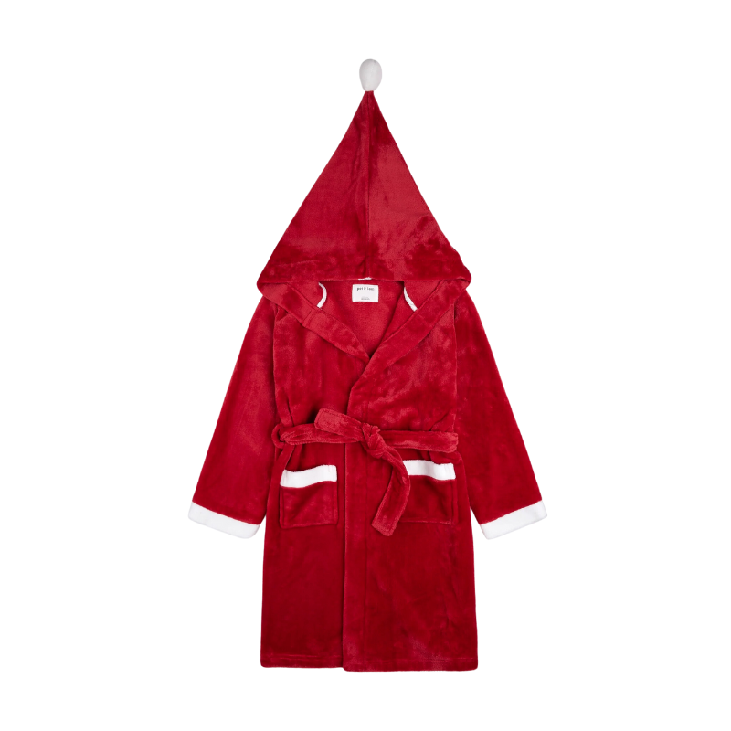 PETIT LEM: SCARLET HOLIDAY PLUSH SANTA HAT HOODED ROBE